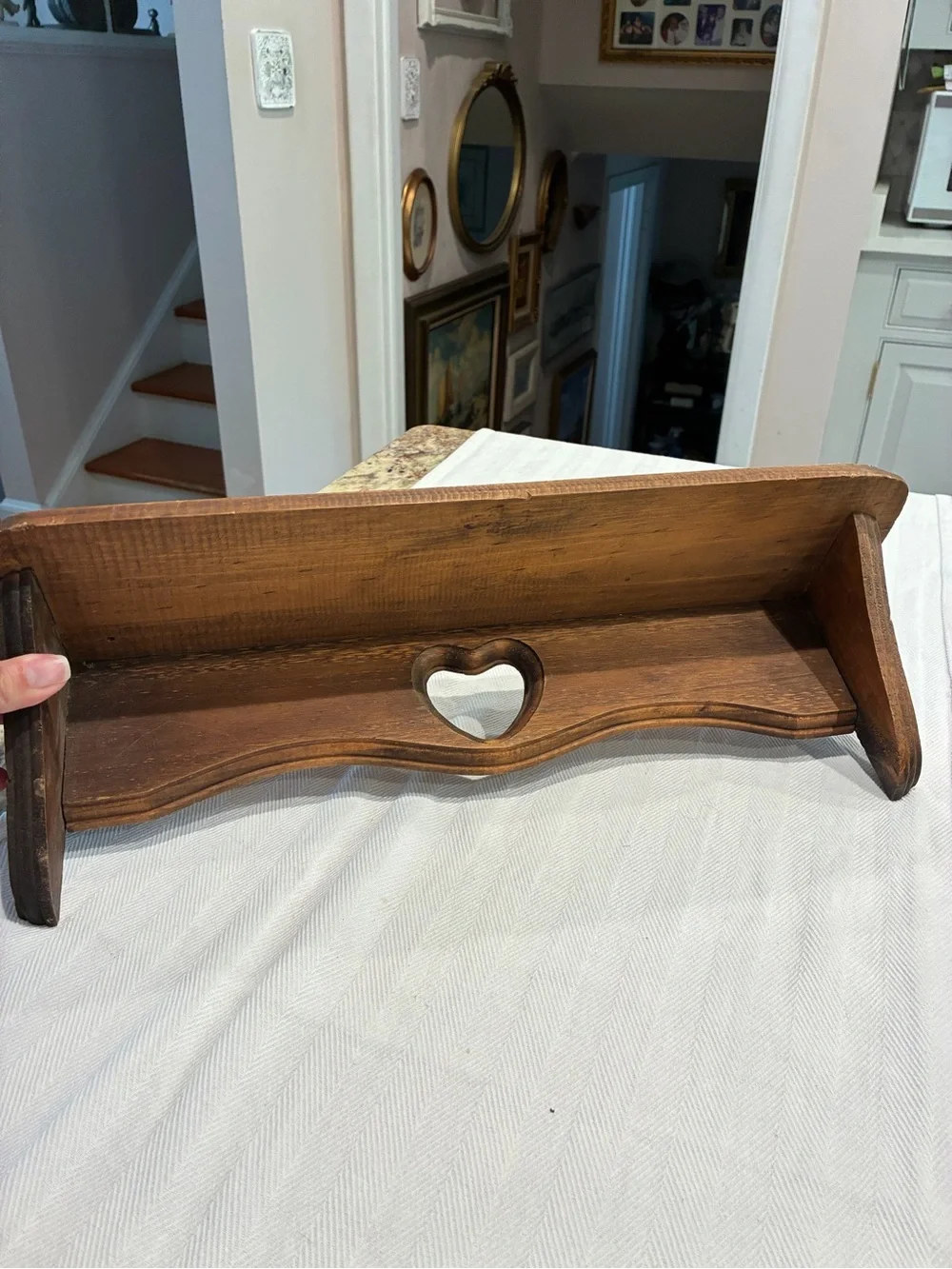 Vintage Wooden Wall Shelf with Heart Cutout - Rustic Brown